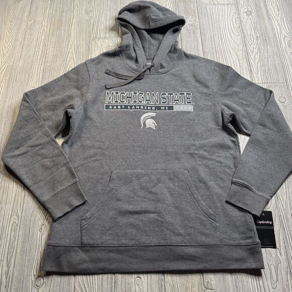 Michigan State Spartans Hoodie Men’s L Gray Fleece Spellout Logo MSU New - Picture 1 of 10